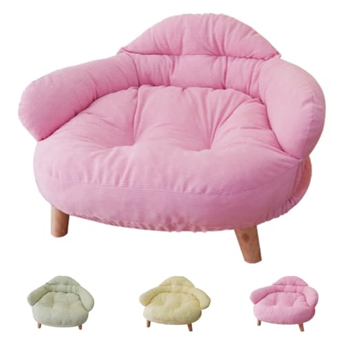SJGEIDM ペットソファ、猫と犬のベッド、ペット用家具、木製の脚付き、広いスペース、肌に優しい、お手入れが簡単、取り外して洗えるカバー、屋内リビングルーム、スタイリッシュ、かわいい、ふわふわ、暖かい、オールシーズン対応 (桜ピンク,XL 70*55*4