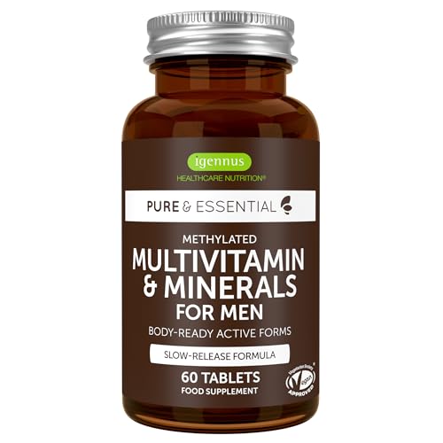 Igennus Methylated Men's Multivitamin, 21 Slow Release Highly Bioavailable Nutrients, Active B-Vitamins, Clean Label, MTHFR Supplement, Energy & Heart Health, 60 Easy-to-Swallow Vegan Tablets