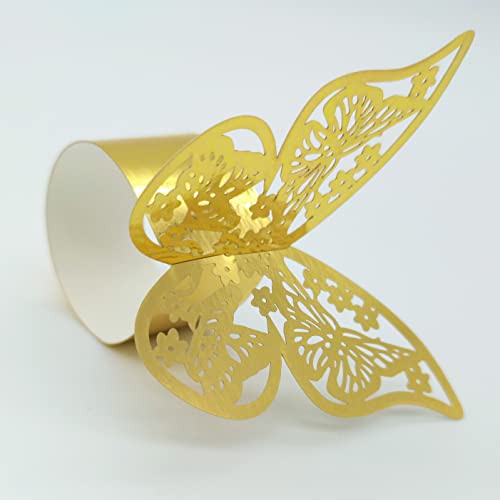Wlirantim Butterfly Gold Paper Napkin Rings Set Of 100 Pcs，3D Laser Cut Foil Cutout Paper Napkins Holder,Disposable Serviette Rings For Tables,Decorations,Wedding,Dinner,Party Decor, Type1 #TOP2
