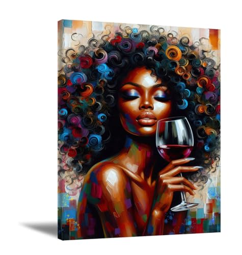OneSheep Shop The Red Wine Girl Wall Art Black Woman Poster African American Unframed Artwork Black Girl Paintings for Wall Black Girl Magic Home Decor Black Art Poster
