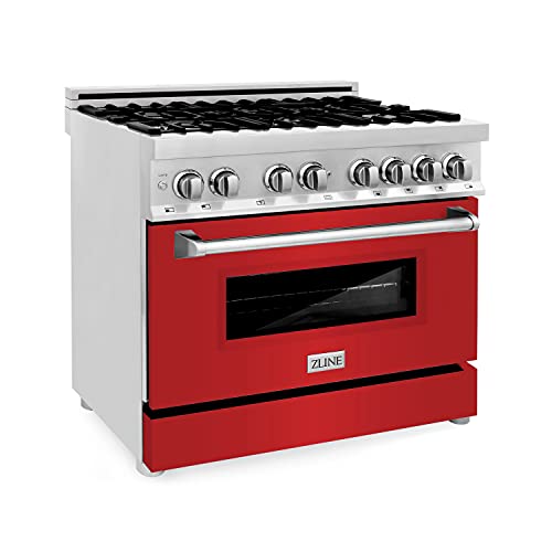 Zline 36" 4.6 Cu. Ft. Dual Fuel Range With Gas Stove And Electric Oven With Color Door Options (Ra36) (Red Matte) #TOP24