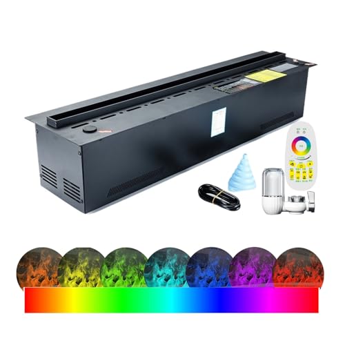 YP YuanPei Cheminée 128 Couleurs, Corps en Acier Inoxydable 316, Panneau de Commande Tactile Intelligent à écran 3,5 Pouces, Triple Fonction : Effet Flamme/Brume, Volume/Effets sonores(1500mm)