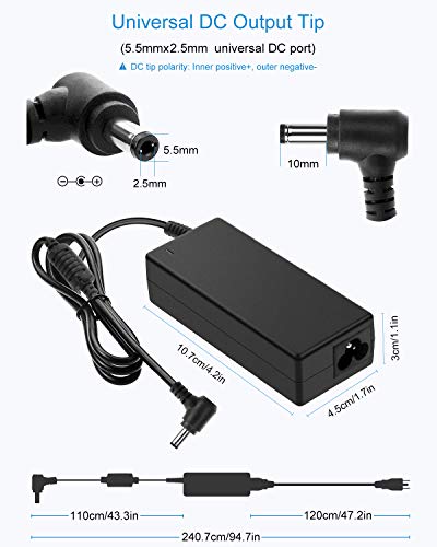 Alitove 19V Power Supply Adapter 3.42A 65W Ac/Dc Converter Transformer 100V~240V Ac Input With 5.5Mmx 2.5Mm Plug For Lcd Led Monitor, Hdtv, 3D Widescreen, Bluetooth Speaker, Printers, Audio Amplifier #TOP2