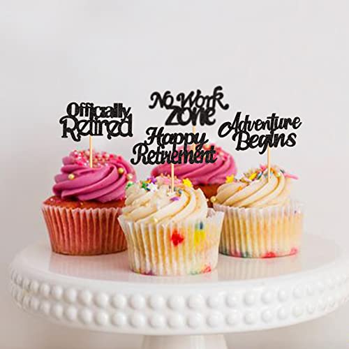 Keaziu 24Pcs Happy Retirement Cupcake Toppers Officially Retired No Work Zone Adventure Begins Cupcake Picks Retirement Theme Farewell Birthday Party Cake Decorations Supplies Black #TOP1