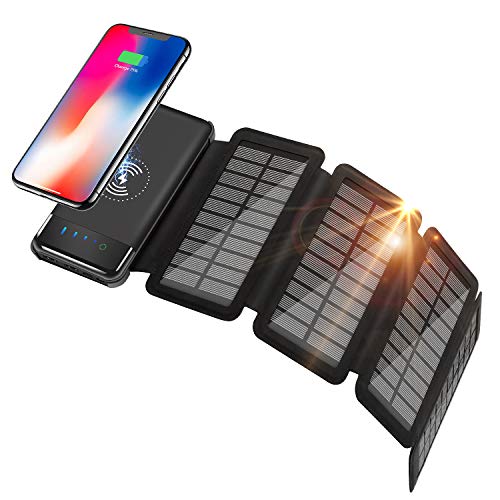 Solar Charger, 10000mAh Qi Wireless Power Bank Portable Charger for