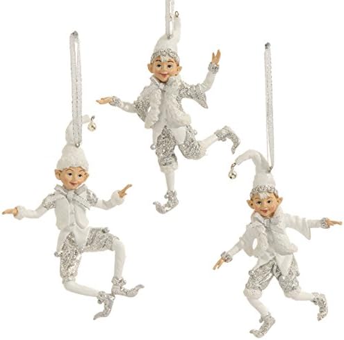 RAZ 5" White/Silver Elf Ornaments- Set of 3 Raz Imports Christmas Ornament