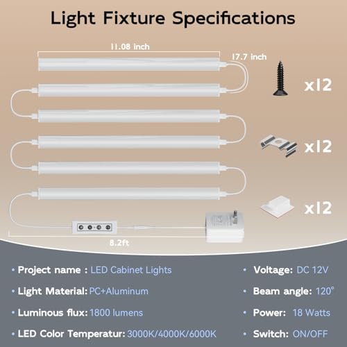 6 Pack Under Cabinet Lighting Plug in, Dimmable & 3 Color Temps 3000K-6000K by Yesenlight - Used condition - Image 2