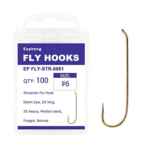 Eupheng Fly Fishing Hooks 100pc Pack Barbless Catch & Release Dry Wet Nymph Shrimp&Pupa, Streamer, Caddis, Jig, Scud Flies Fishing Hooks