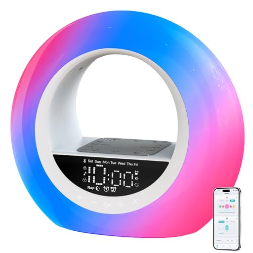 Kruilan Tageslichtwecker, App-Steuerung, Bluetooth Lautsprecher, Sonnenaufgang & Sonnenuntergang...