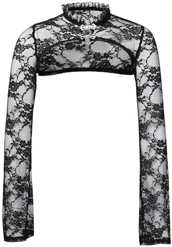 SEAUR Boléro Gotique Femmes Top Boléro Shrug en Dentelle Ados Fille Lolita Punk Cardigan Cache Epaule à Manches Longues Noir L