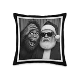 Funny Bigfoot photobooth with Santa Christmas Xmas Throw Pillow