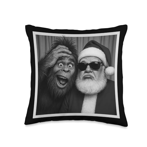 Funny Bigfoot photobooth with Santa Christmas Xmas Throw Pillow