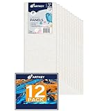 Artkey Canvas Panels 4x12 Inch 12-Pack, 10 oz Primed 100% Cotton White Blank Canvases for Painting, Flat Canvas Boards for Oil Acrylics Watercolor & Tempera Paints