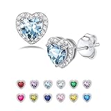 Seleneva Birthstone Stud Earrings for Women Sterling Silver Dainty Earring Crystal Zirconia Stud Earrings Birthday Christmas Valentine's Day Jewellery Gifts for Mum Sisters Girlfriend (Mar.)