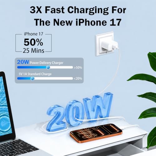 iPhone 17 16 15 Long Charger Fast Charging 2Pack USB C Wall Charger Block - 1