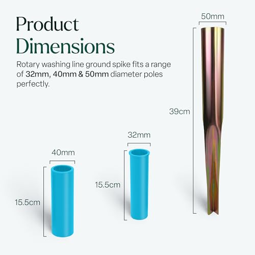 Winsome Rotary Washing Line Spike With 2 Plastic Adaptors To Fit 32, 40, 50Mm Diameter Poles | Heavy Duty Multi Fit Ground Soil Spear Base For Rotary Airers - 2