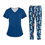 AKDJGFP Krankenpfleger KostüM Unisex Uniformen Männer Frauen Pflege Schönheit Kostüm Krankenschwester Scrubs Sets Arzt Zahnarzt Arbeitskleidung Klinische Tops Hosen(Dark Blue,XXXL)