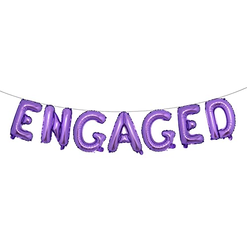 16 inch Multicolored Engaged AF Balloon Letters Banner Engagement Party Decorations Supplies (ENGAGED Purple)