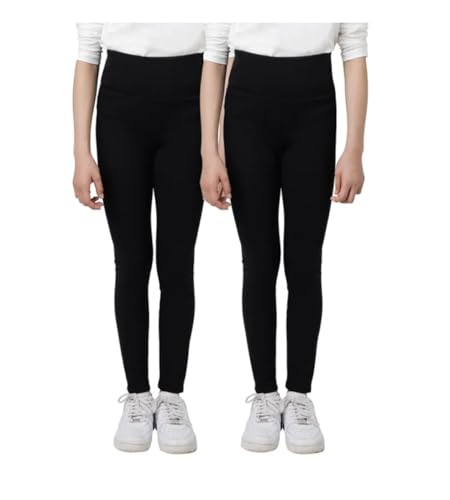 Tuff Athletics Youth Girl's 2-Pack Fleece Lined Leggings (US, Alpha, Medium, Regular, Black/Black)