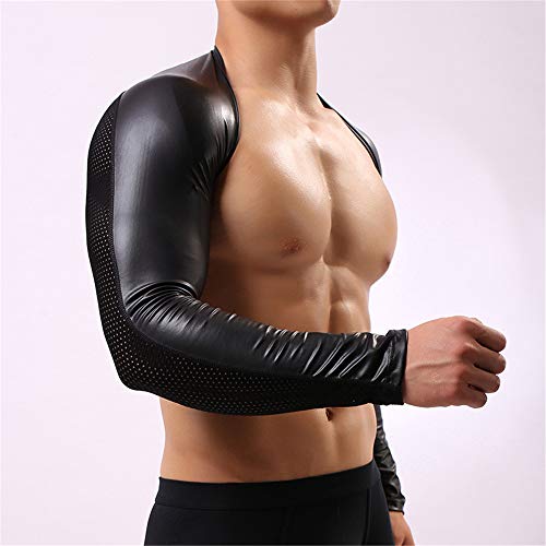 MISWSU Bolero masculino de couro sintético com mangas vazadas, Preto, Large
