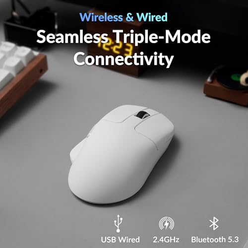 Keychron M7 8K Wireless Mouse, 30K DPI Optical Computer Mice, 2.4 GHz/Bluetooth/Wired with Macro Button 66g Lightweight Ergonomic, Up to 140 Hours Worktime for Laptop macOS/Windows - White by Keychron - Image 4