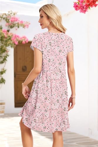 Image of AUSELILY Women's Summer Short Sleeve Knee-Length V Neck Dress with Pockets