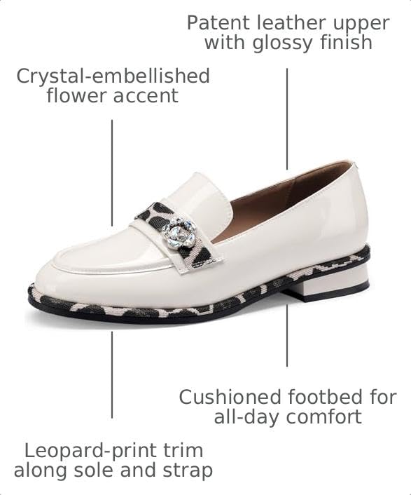 Image of Loafers for Women Patent Leather Buckle Square Toe Chunky Block Dress Slip On Wide Casual Comfortable Dressy High Heels Ladies Comfort Moccasins Elegantes 2 Inch Shoes