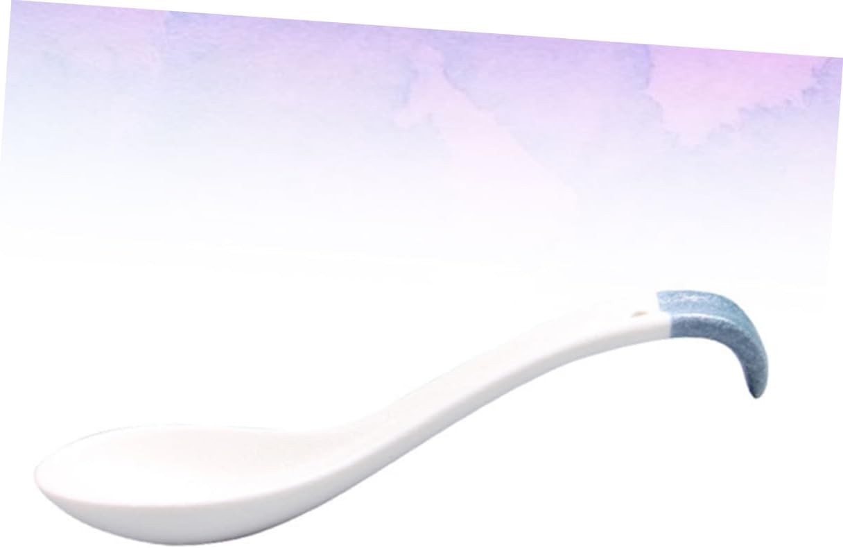 Asian Spoons Ceramic Ladle Curved Handle Serving Spoon for Rice Soup Soy Sauce Home Restaurant Hotel and Practical