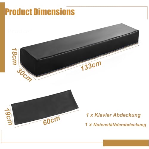 Cutfouwe Staubschutz für Klaviertastatur 88-Tasten Klavier Abdeckung E-Piano Tastaturabdeckung Tuch mit Notenständerabdeckung,133 x 30x 17 cm,Schwarz