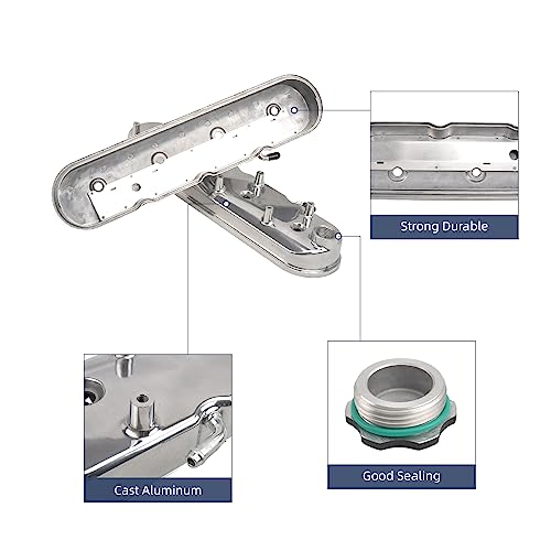Batoneco Cast Aluminum Valve Covers With Coil Mounts, Valve Covers Kit Compatible With Gm Chevy Lsx Ls1 Ls3 Ls6, Polished, Silver #TOP2