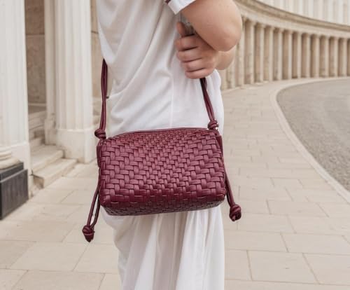 Woven Crossbody Bag for Women, Vegan Leather Small woven purse,zipper bags with Adjustable Strap3