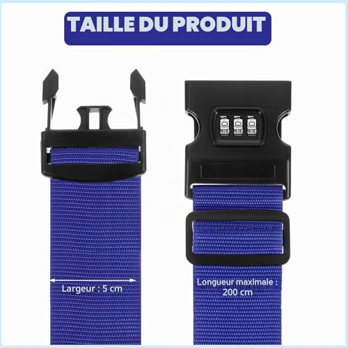 Lot de 2 Sangles de Bagage Réglables avec Code 88-200 cm Bleu – vue 2