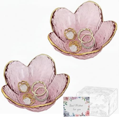 2 PCS pinkTrinket Dish Gifts for Mum, Jewellery Tray for Rings & Small Accessories, Cute Room Décor for Bedroom, Friendship Birthday Gifts with Box (Pink)