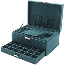 jewellery box, Travel Essentials, Jewellery Travel Case, Boxes & organisers, Dark Green Flannel Jewelry Box, Three-Layer Organizer for Earrings, Bracelets & Watches