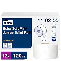Tork 110255 extra weiches Toilettenpapier in Premium Qualität für das Mini Jumbo T2 Toilettenpapiersystem / Toilettenpapier 3-lagig in Weiß, 12 x 600 Blatt