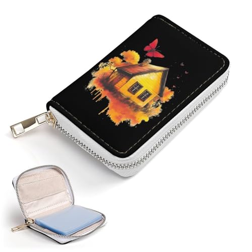 Wood House Butterfly Small Business Credit Card Holder Wallet with 20 Card Slots Case Coin Purse Pouch2