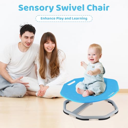 Carivia Kids Sensory Swivel Chair, Sensory Spinning Chair for Kids with Autism, Sit and Spin with Non-Slip Design,Autism Spinning Chairs for Training Body Coordination (Blue)