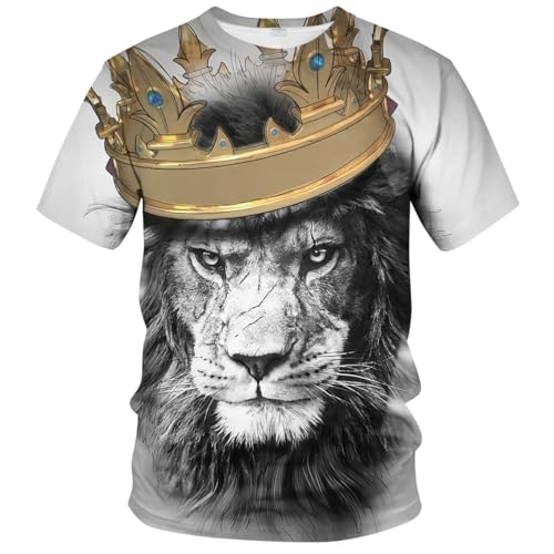 RASBCTK Lion King Mens Shirt Lion Shirts Head Wearing Crown Domineering T-Shirt Tee White L