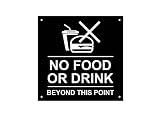 OriginDesigned Pas de Nourriture ou de Boisson au-delà de ce Point, Avis, Avertissement, idéal pour Les magasins, la Vente au détail, Les Affaires et Le Bureau. 145mm x 145mm Noir/Blanc