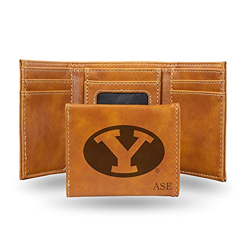 Rico Industries NCAA BYU Cougars Brown Personalized-Custom Laser Engraved Faux Leather Tri-fold Wallet - Slim Wallet
