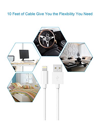 Opso Iphone Charger Cord 10 Ft, [Apple Mfi Certified] Lightning Cable 10 Foot, Fast Apple Lightning To Usb Cable 10 Feet Compatible Iphone 13/12/11 Pro/Xs Max/Xr/Xs/X/8/7/6S/6/Se, Ipad, Ipod #TOP6