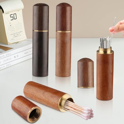 Image of 6 Pack Needle Case Wooden Sewing Needle Holder Portable Embroidery Needle Tube Keeper Container for Hand Crafts Sewing Knitting Tool Toothpick Pill Bead