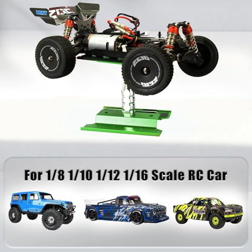 Rc Car Stand with Lit Lower Adjustable & 360'Rotatable, Rc Stand Repair Station with Shock Holder for TraxxasTRX4 Arrma Losi Axial Hsp Hbx Mix Wltoys, Wrenching On 1/8 1/10 1/12 1/14 Rc Rig Green