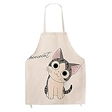 Super Cute Cartoon Cat Print Pattern Apron Burlap Cotton Unisex Bib Apron Chef Kitchen Cooking Baking Aprons for Men or Women (Adults)