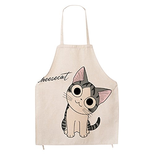 Cat Pattern Apron for Women,Cute Cartoon Apron,Kitchen Apron,Burlap Cotton Men or Women Apron for Cooking Baking BBQ