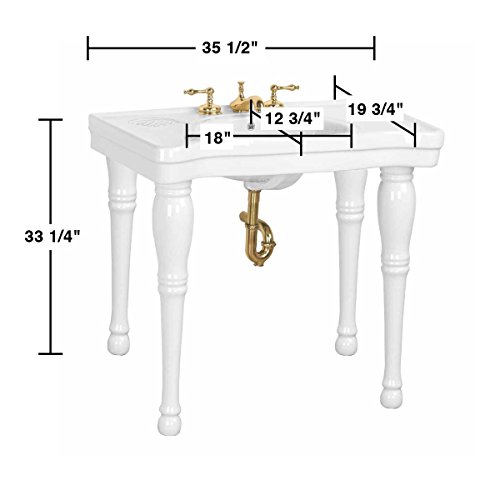 Renovators Supply Manufacturing Console Bathroom Pedestal Sinks 35.5 In. Wide White Belle Epoque Console Sinks With 4 Porcelain Legs And 8 In. Widespread Faucet Holes #TOP1