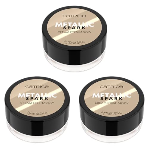 Catrice Metallic Spark Cream Eyeshadow, Lidschatten, Nr. 010, Nude, langanhaltend, Expressergebnis, hochpigmentiert, vegan, ohne Mikroplastikpartikel, Nanopartikel frei, ohne Parfüm, 3er Pack (3x4g)