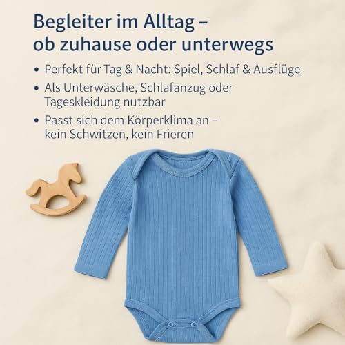 Cosilana Baby-Body Langarm Wolle-Seide Blau GOTS – Bild 4