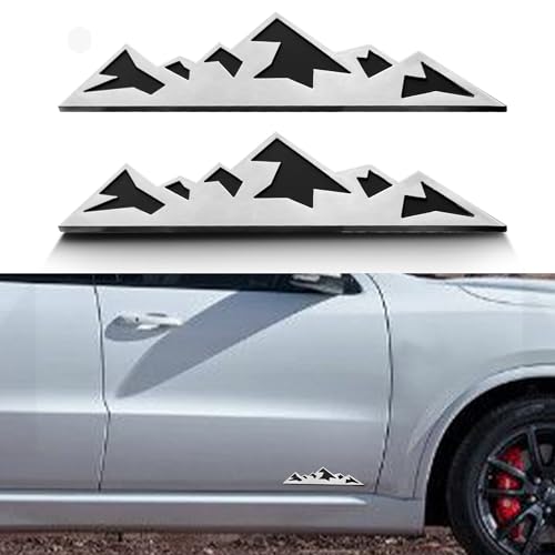 Image of 2 PCS 7 Inch Snow Mountain Graphic Logo Badge Emblem, Trunk Mountain Emblem for Car Trunk Tailgate Emblem (Silver Black)
