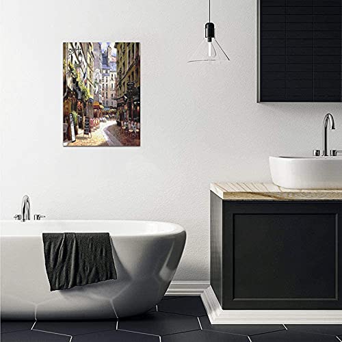 Beautiful Modern Art Watercolor Painting Rich Retro Small Streets Of Paris Cafe Canvas Print Wall Art 12" X 18" Inch, Stretched And Framed Artwork Decor Wall Living Room Office, Art Abstract City Landscape Watercolor Picture Canvas Wall Art Print #TOP4